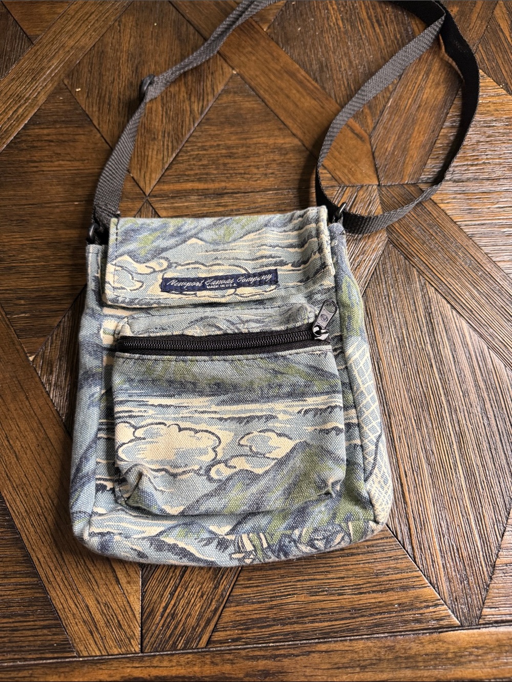 Vintage Newport Canvas Co USA Coastal Print Canvas Crossbody Shoulder Bag